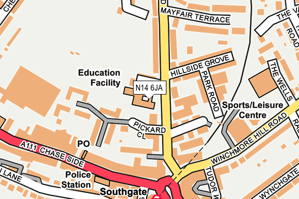 N14 6JA map - OS OpenMap – Local (Ordnance Survey)