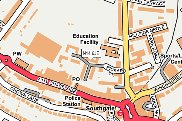 N14 6JE map - OS OpenMap – Local (Ordnance Survey)