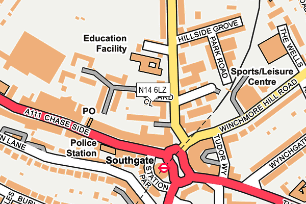 N14 6LZ map - OS OpenMap – Local (Ordnance Survey)
