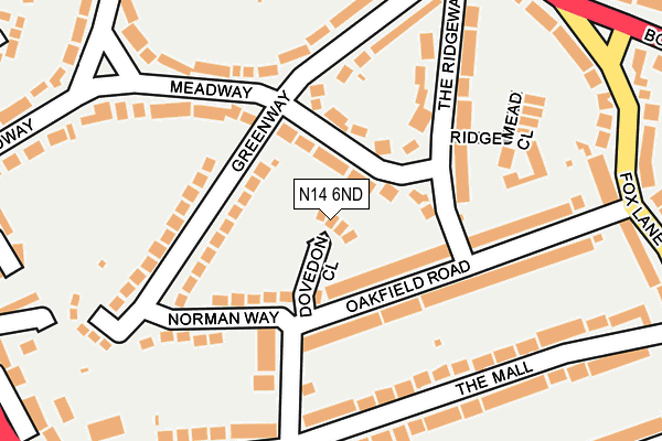 N14 6ND map - OS OpenMap – Local (Ordnance Survey)