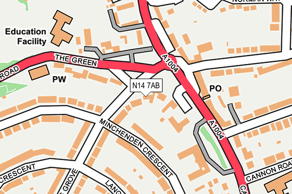 N14 7AB map - OS OpenMap – Local (Ordnance Survey)