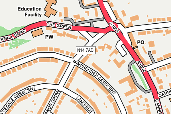 N14 7AD map - OS OpenMap – Local (Ordnance Survey)