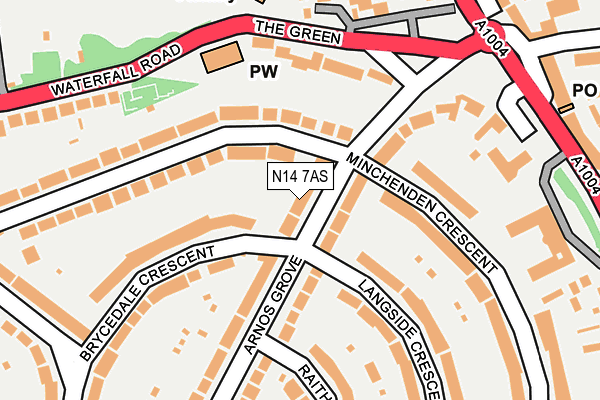 N14 7AS map - OS OpenMap – Local (Ordnance Survey)