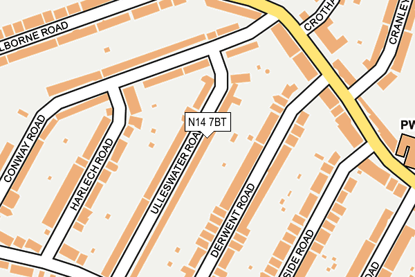 N14 7BT map - OS OpenMap – Local (Ordnance Survey)