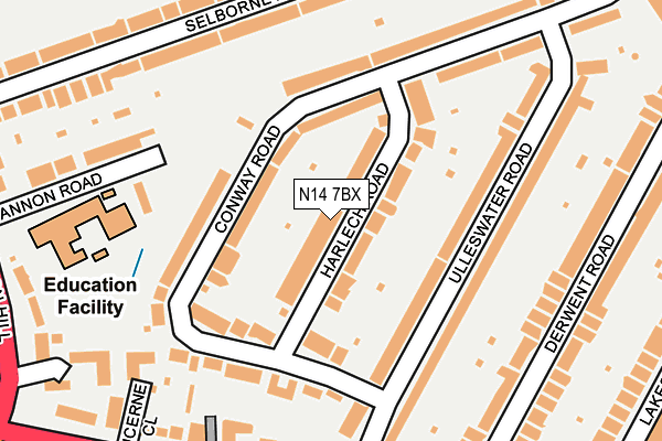 N14 7BX map - OS OpenMap – Local (Ordnance Survey)