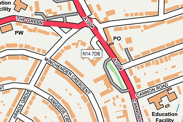 N14 7DB map - OS OpenMap – Local (Ordnance Survey)