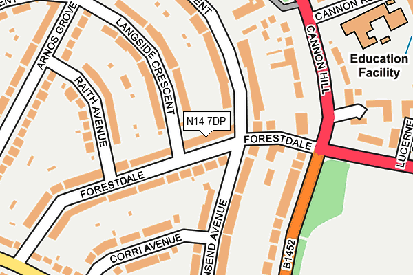 N14 7DP map - OS OpenMap – Local (Ordnance Survey)