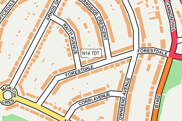 N14 7DT map - OS OpenMap – Local (Ordnance Survey)
