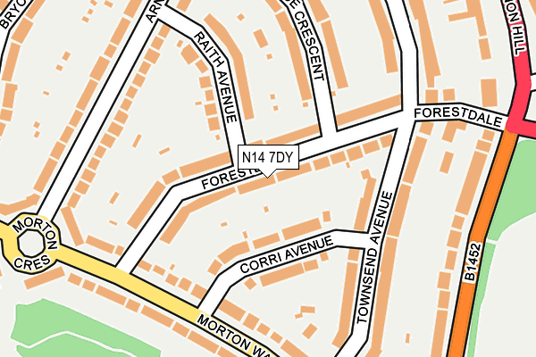 N14 7DY map - OS OpenMap – Local (Ordnance Survey)