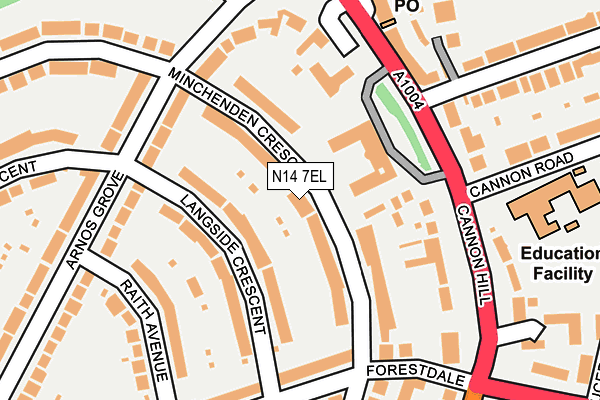 N14 7EL map - OS OpenMap – Local (Ordnance Survey)