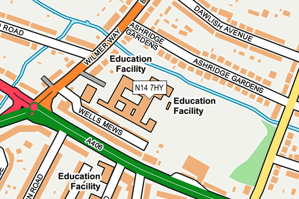 N14 7HY map - OS OpenMap – Local (Ordnance Survey)