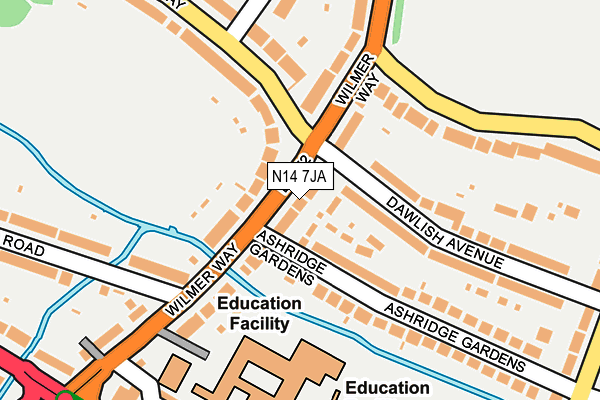 N14 7JA map - OS OpenMap – Local (Ordnance Survey)