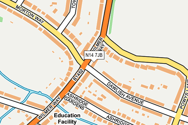 N14 7JB map - OS OpenMap – Local (Ordnance Survey)