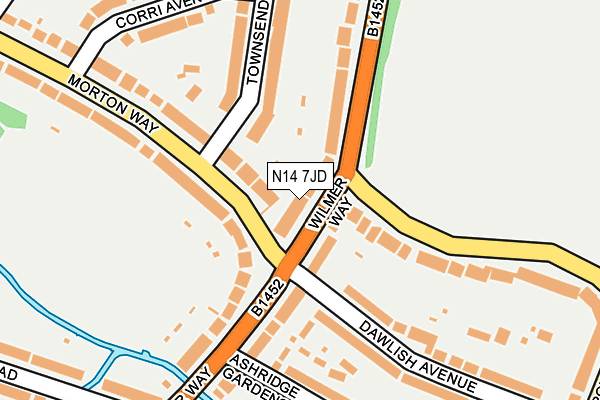N14 7JD map - OS OpenMap – Local (Ordnance Survey)