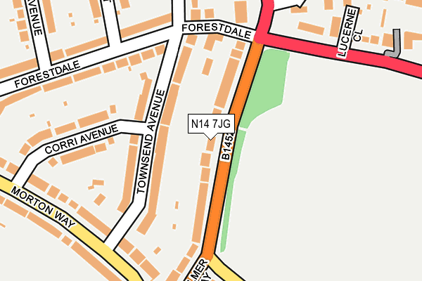 N14 7JG map - OS OpenMap – Local (Ordnance Survey)