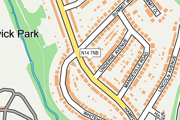 N14 7NB map - OS OpenMap – Local (Ordnance Survey)