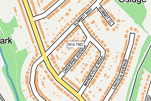 N14 7ND map - OS OpenMap – Local (Ordnance Survey)