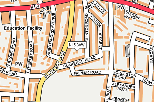 N15 3AW map - OS OpenMap – Local (Ordnance Survey)