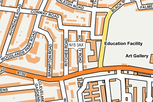 N15 3AX map - OS OpenMap – Local (Ordnance Survey)