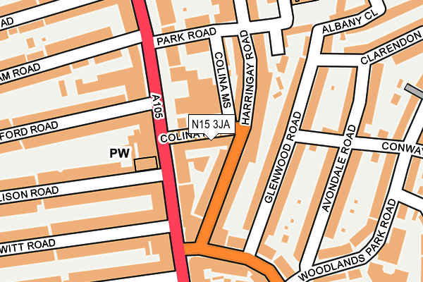 N15 3JA map - OS OpenMap – Local (Ordnance Survey)