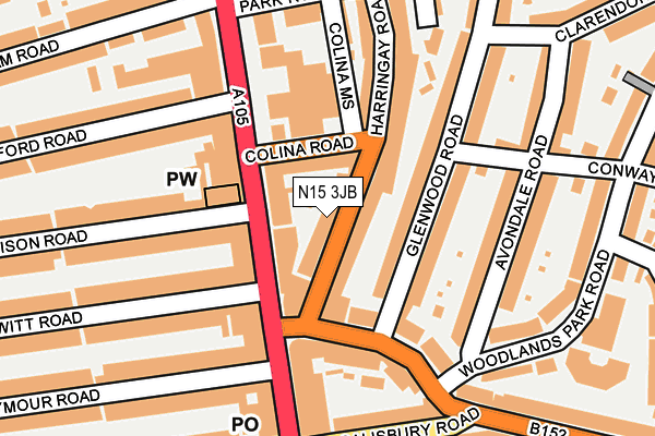 N15 3JB map - OS OpenMap – Local (Ordnance Survey)