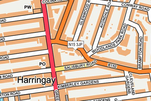 N15 3JP map - OS OpenMap – Local (Ordnance Survey)