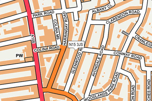 N15 3JS map - OS OpenMap – Local (Ordnance Survey)