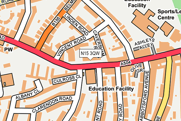 N15 3QW map - OS OpenMap – Local (Ordnance Survey)