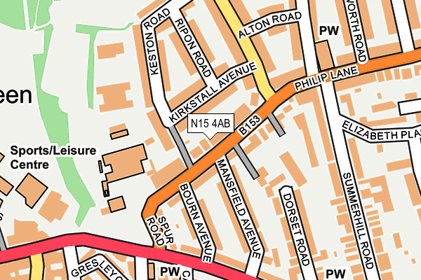 N15 4AB map - OS OpenMap – Local (Ordnance Survey)
