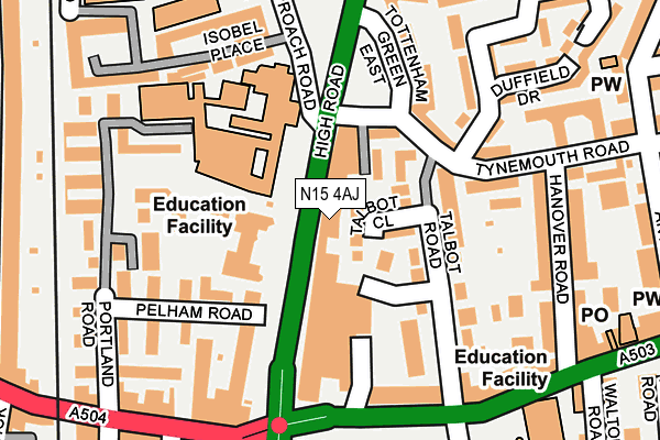 N15 4AJ map - OS OpenMap – Local (Ordnance Survey)