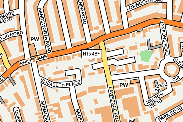 N15 4BF map - OS OpenMap – Local (Ordnance Survey)