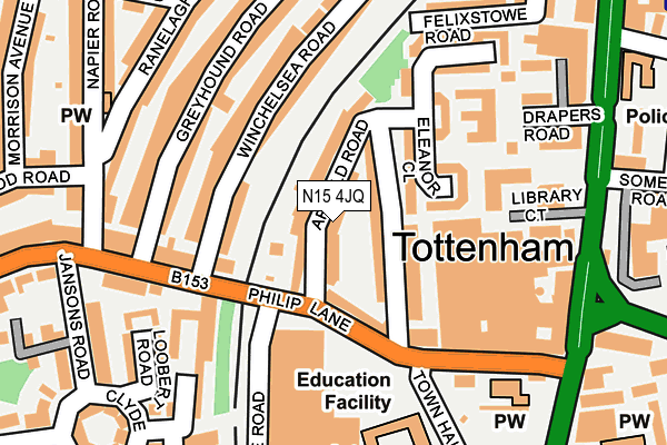 N15 4JQ map - OS OpenMap – Local (Ordnance Survey)