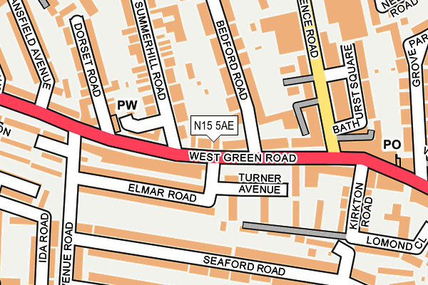 N15 5AE map - OS OpenMap – Local (Ordnance Survey)