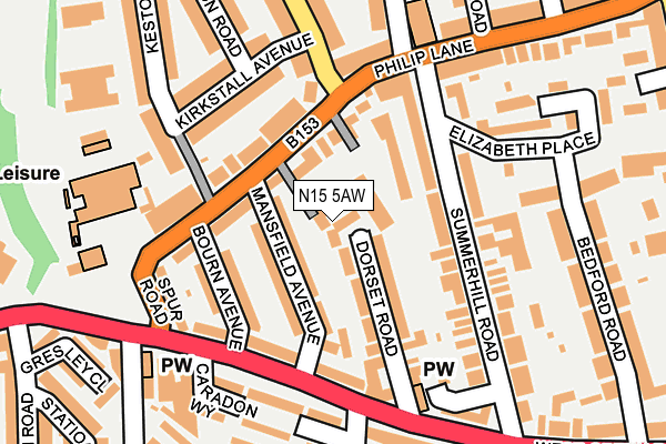 N15 5AW map - OS OpenMap – Local (Ordnance Survey)