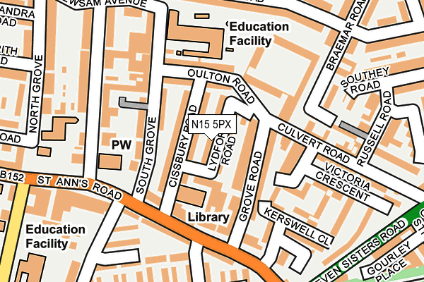 N15 5PX map - OS OpenMap – Local (Ordnance Survey)