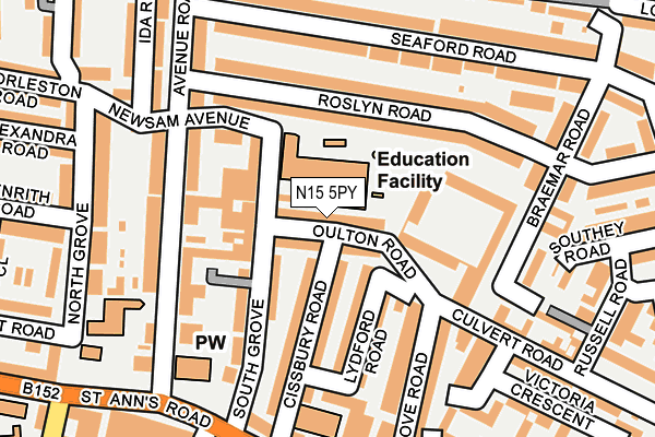 N15 5PY map - OS OpenMap – Local (Ordnance Survey)