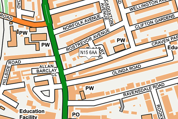 N15 6AA map - OS OpenMap – Local (Ordnance Survey)
