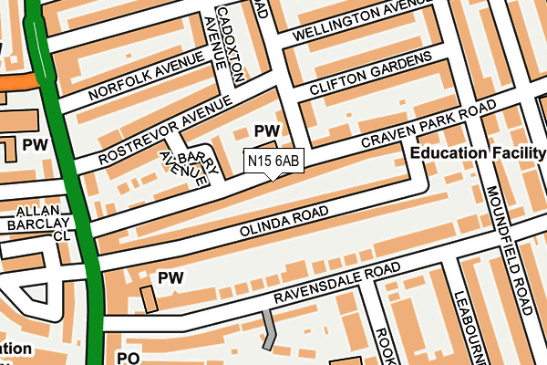 N15 6AB map - OS OpenMap – Local (Ordnance Survey)
