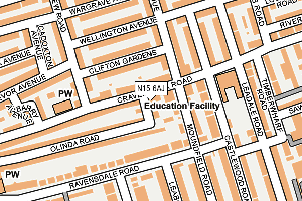 N15 6AJ map - OS OpenMap – Local (Ordnance Survey)