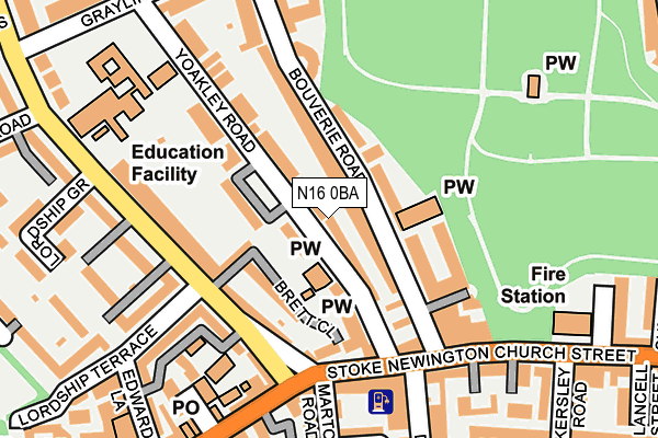 N16 0BA map - OS OpenMap – Local (Ordnance Survey)