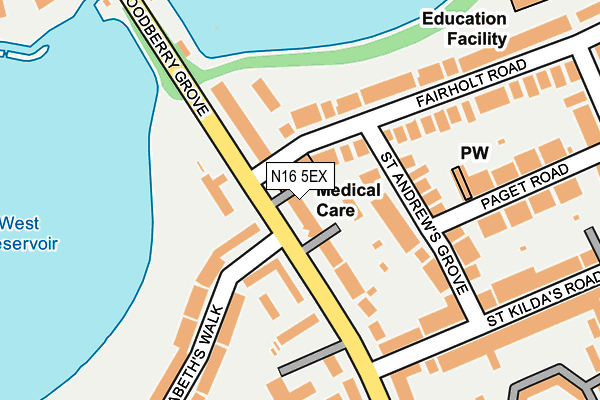 N16 5EX map - OS OpenMap – Local (Ordnance Survey)
