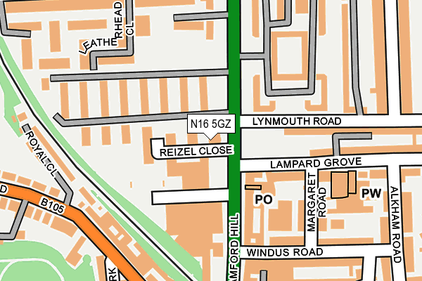 N16 5GZ map - OS OpenMap – Local (Ordnance Survey)