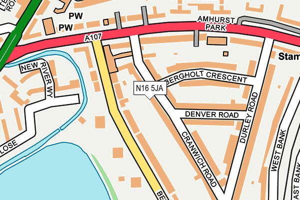 N16 5JA map - OS OpenMap – Local (Ordnance Survey)
