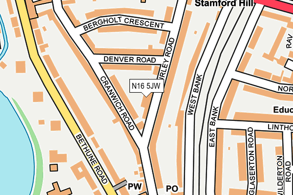 N16 5JW map - OS OpenMap – Local (Ordnance Survey)