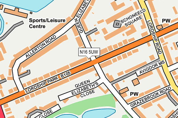 N16 5UW map - OS OpenMap – Local (Ordnance Survey)
