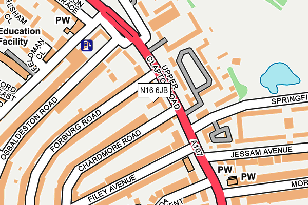 N16 6JB map - OS OpenMap – Local (Ordnance Survey)