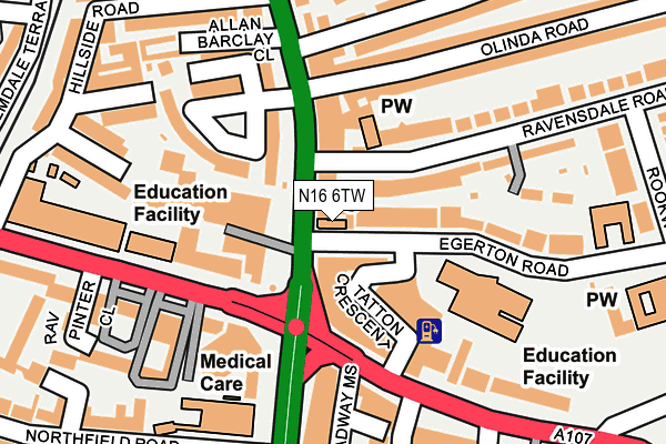 N16 6TW map - OS OpenMap – Local (Ordnance Survey)