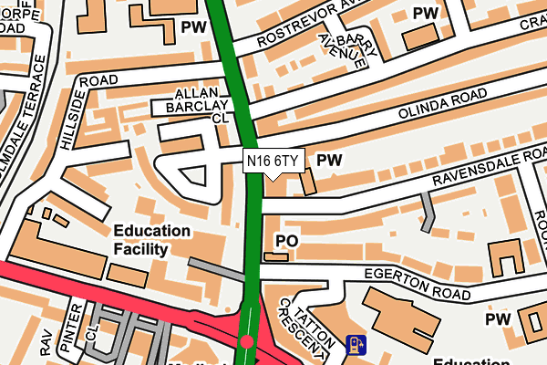 N16 6TY map - OS OpenMap – Local (Ordnance Survey)