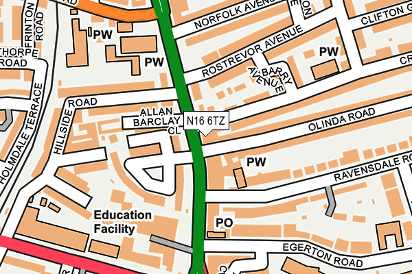 N16 6TZ map - OS OpenMap – Local (Ordnance Survey)