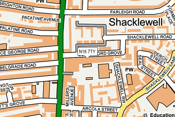 N16 7TY map - OS OpenMap – Local (Ordnance Survey)